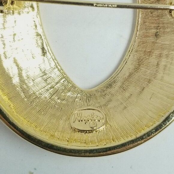 Vintage Napier Gold Tone Round Circle Brooch, Minimal Unisex Lapel PIn - Picture 5 of 7